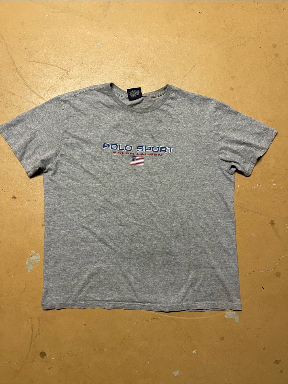 Vintage Polo Ralph Lauren Polo Sport Heather Grey Logo T-Shirt Large Stained